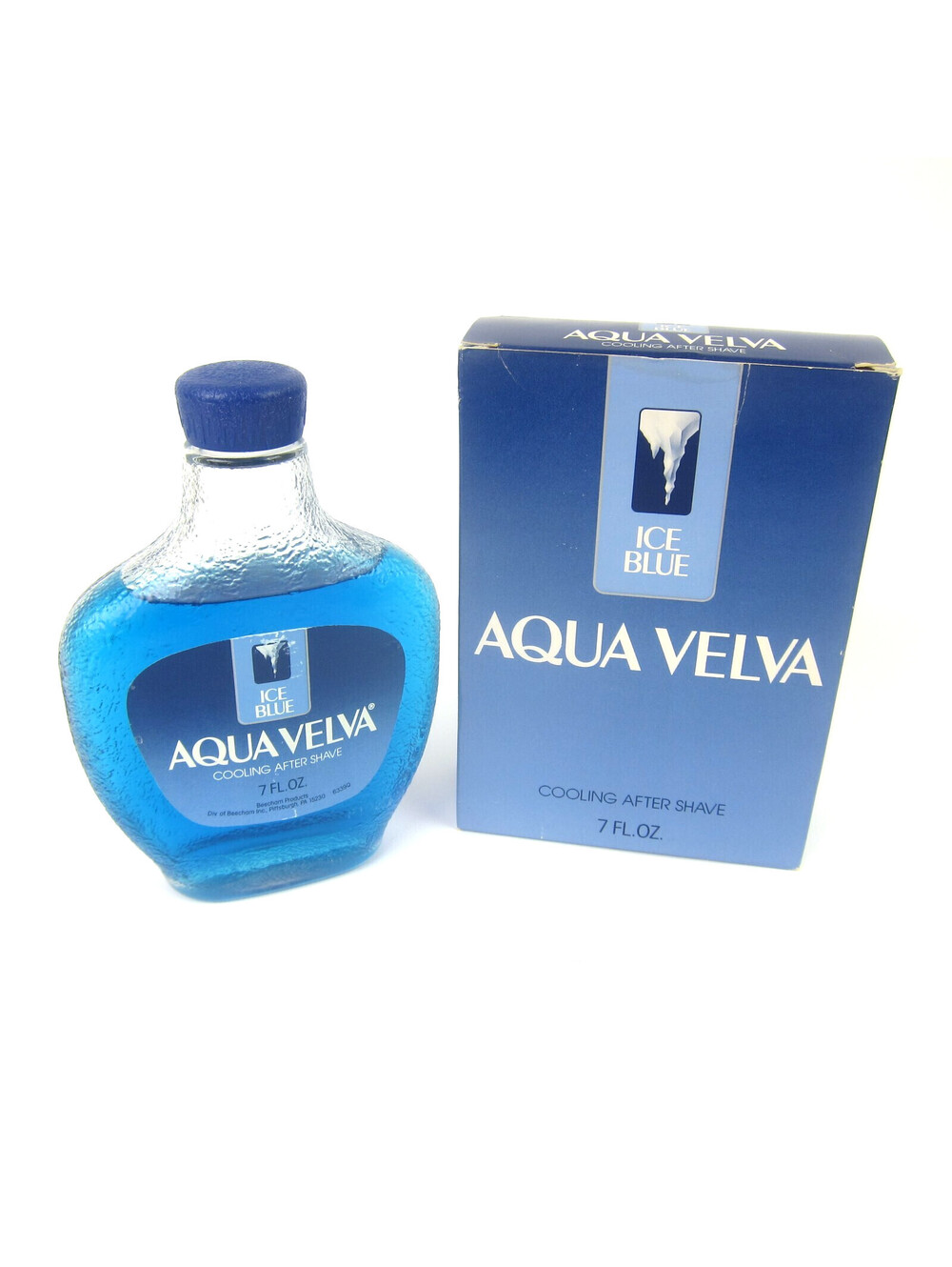 Vintage Aqua Velva Ice Blue Cooling After Shave 7 oz Glass Bottle & Box 1980s